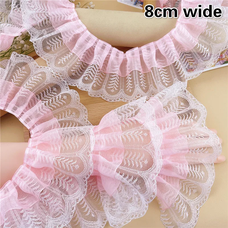 

New 2021 Double Layer Pleated Embroidery Mesh Lace DIY Ladies And Children Doll Clothes Cuff Skirt Hem Trimming Sewing Fabric