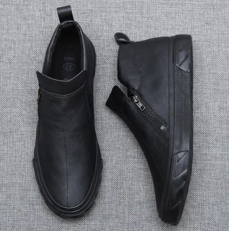 autumn new fashion street cool men simple zipper pu leather casual shoes man trend leather shoes loafers