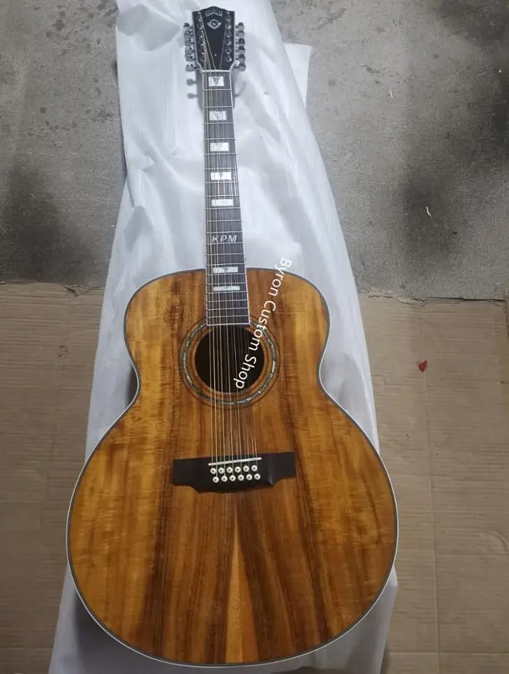 

Бесплатная доставка, 12-струнная деревянная гитара koa на заказ, электрическая гильдия, акустическая гитара, Джамбо корпус, винтажная полнора...