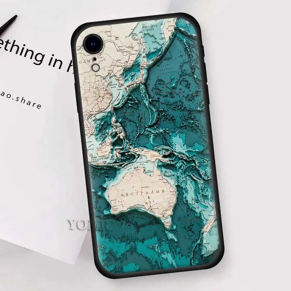 Soft Cases for Apple iPhone 12 Mini 11 Pro 7 8 XR X XS MAX Black Phone Bag For 6 6S Plus 5 5S SE 2020 Tpu Cover World Map Travel