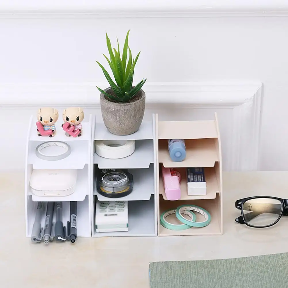 

Trapezoidal Storage Box Cosmetic Box Creative Living Room Box Box Sorting Plastic Box Storage Office Desk 3-compartment J5V5