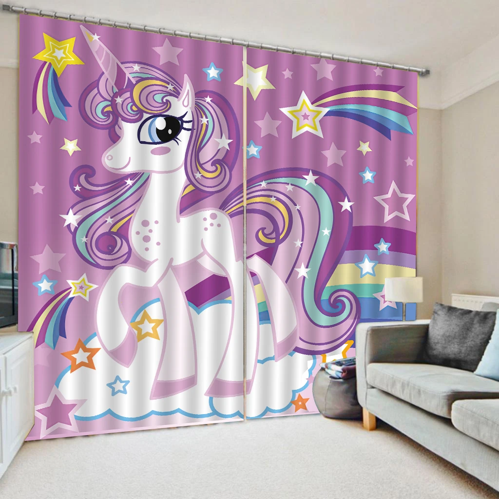 Fairytale Fairyland Unicorn 3D Curtain Blockout Drapes Fabric Photo Print Window 