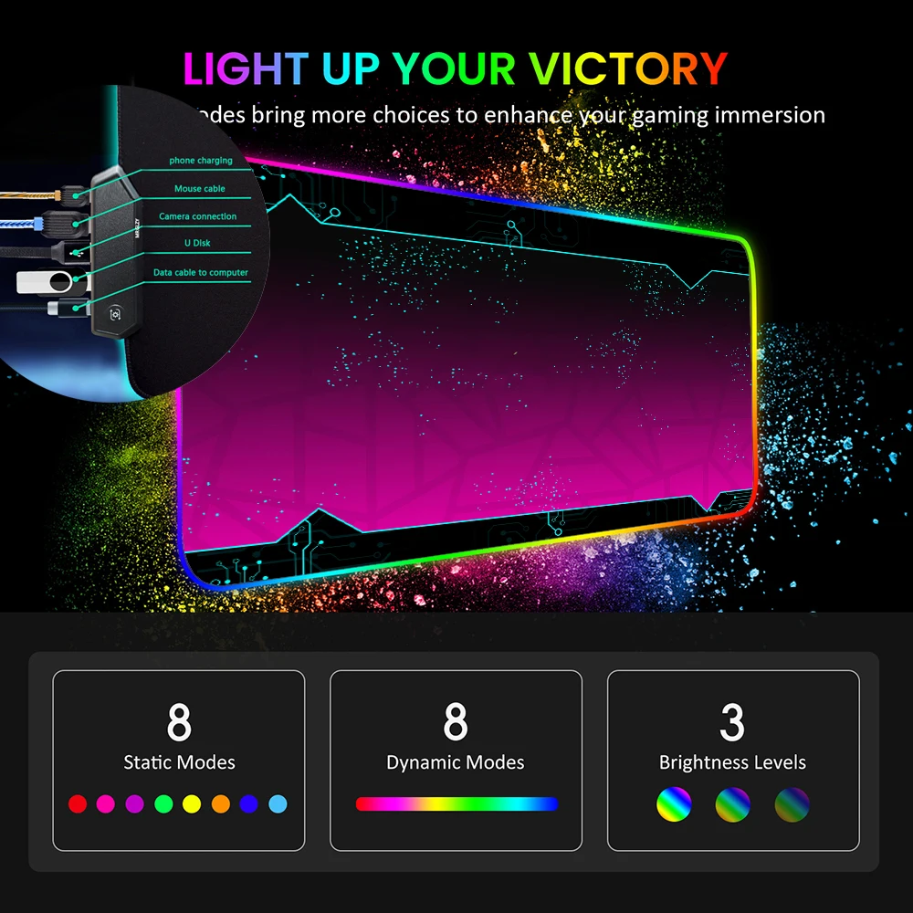 

Игровой коврик для мыши RGB, игровой компьютерный коврик для мыши, 4usb-порта, стандартный коврик для мыши, большой размер XXL, подходит для клави...