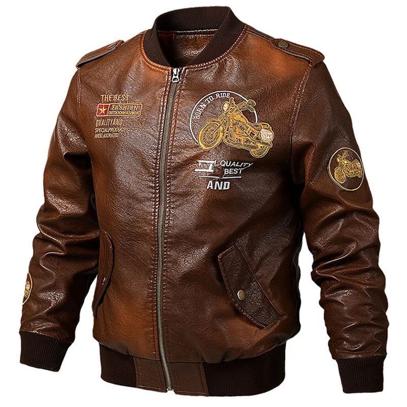 

Hot Sale Pilot Mens Leather Jacket and Coats 5XL Cool Fashion Biker Leather Coats For Man Spring Bomber Jacket Windbreaker A634