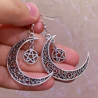 antique pentagram crescent moon earrings celestial earringsmoon and star earringpagan earringwiccan earringpentagram moon