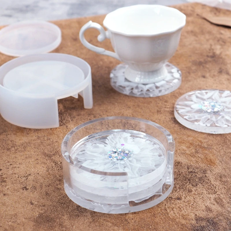 

Coasters Resin Molds, Coaster Storage Box Mold with Round Rhombus Coaster Castin XXFD