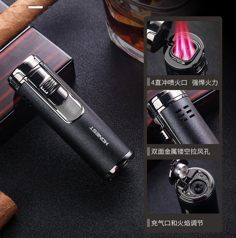 Honest 4 прямая синяя струйная зажигалка для сигар многофункциональный металл легче