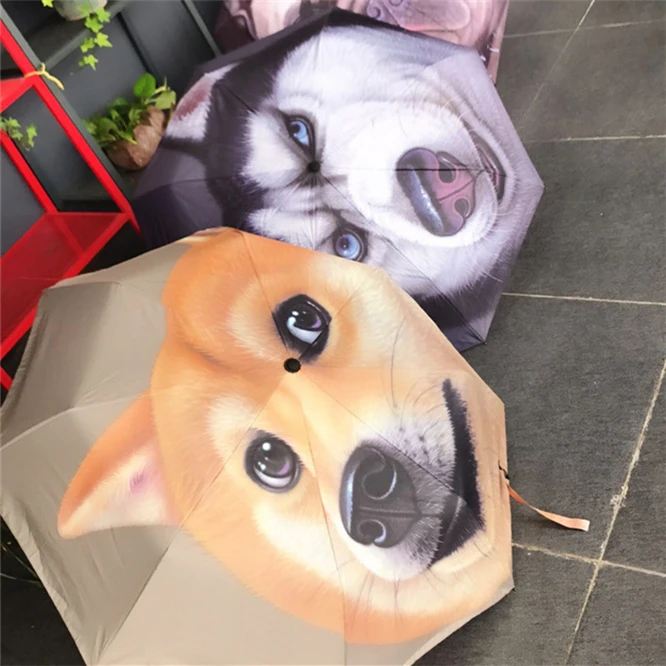 

DHL 10 шт. бытовые товары дождевая Экипировка 3D печать хаски собака солнцезащитный Зонт три складных зонта