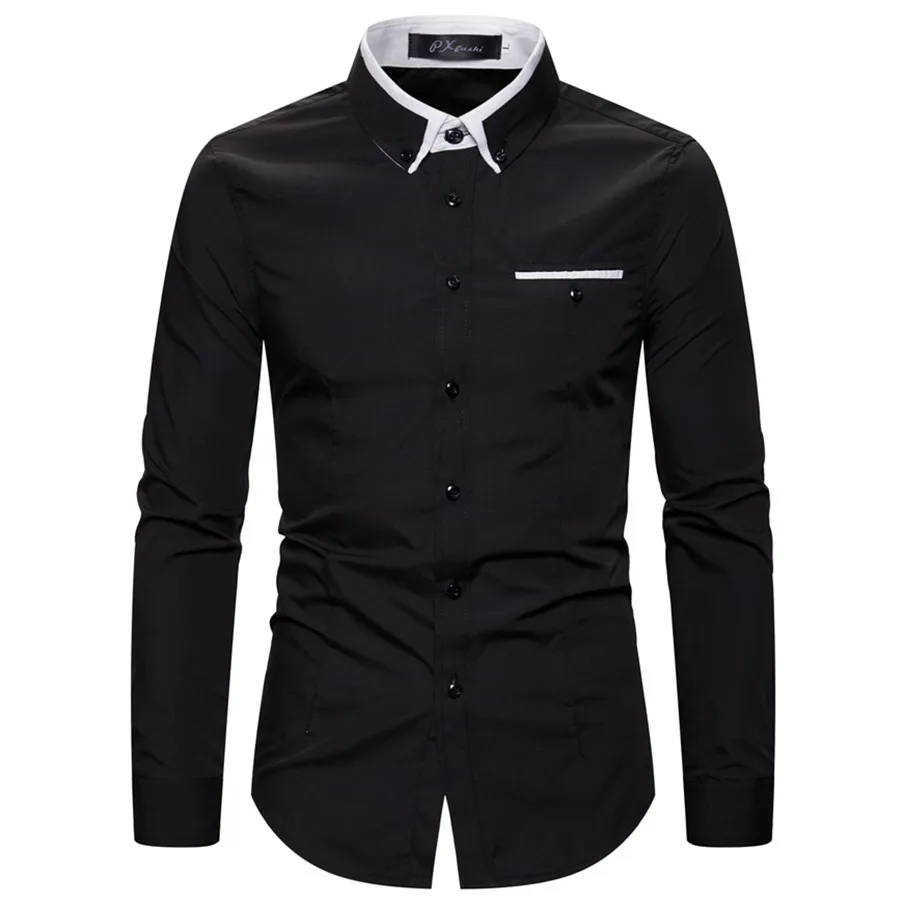 2021 New Fashion Cotton Long Sleeve Shirt Solid Slim Fit Male Social Casual Business White Black Dress Shirt 5XL