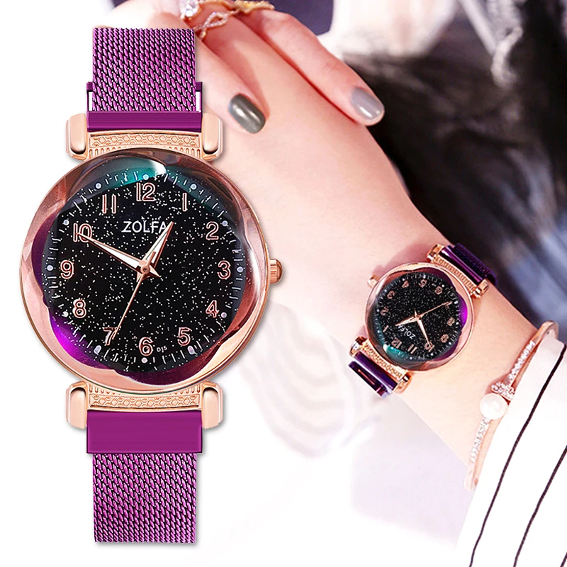 Звездное небо женские часы Роскошные с магнитной пряжкой геометрический цветной