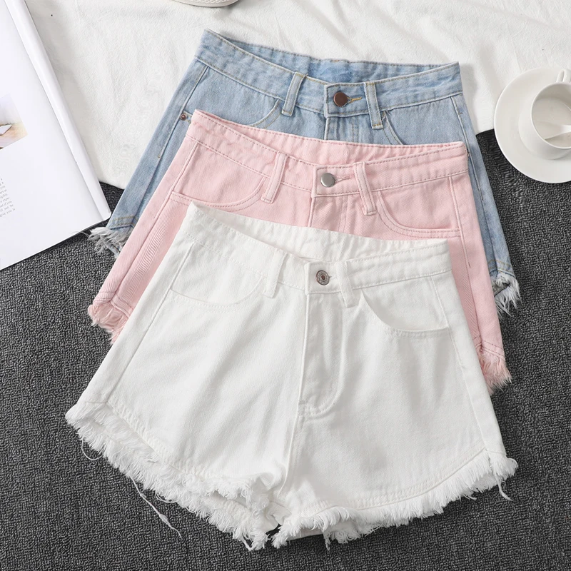 

Summer Women Denim Shorts High Quality Cotton Jean Shorts Fashionable Casual White Ladies High Waisted Shorts Plus Size S-XL