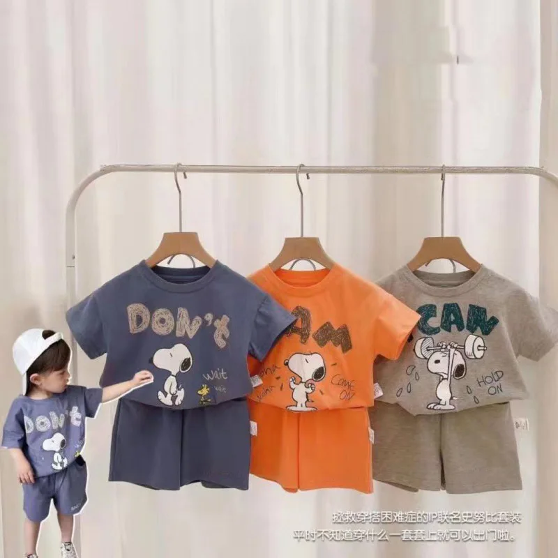 

1-6Years Boy Girl T-Shirt and Pants Short-sleeved Cotton Cartoon Kids Shirts Top Tshirt Summer Boy Girl 2 pcs Set
