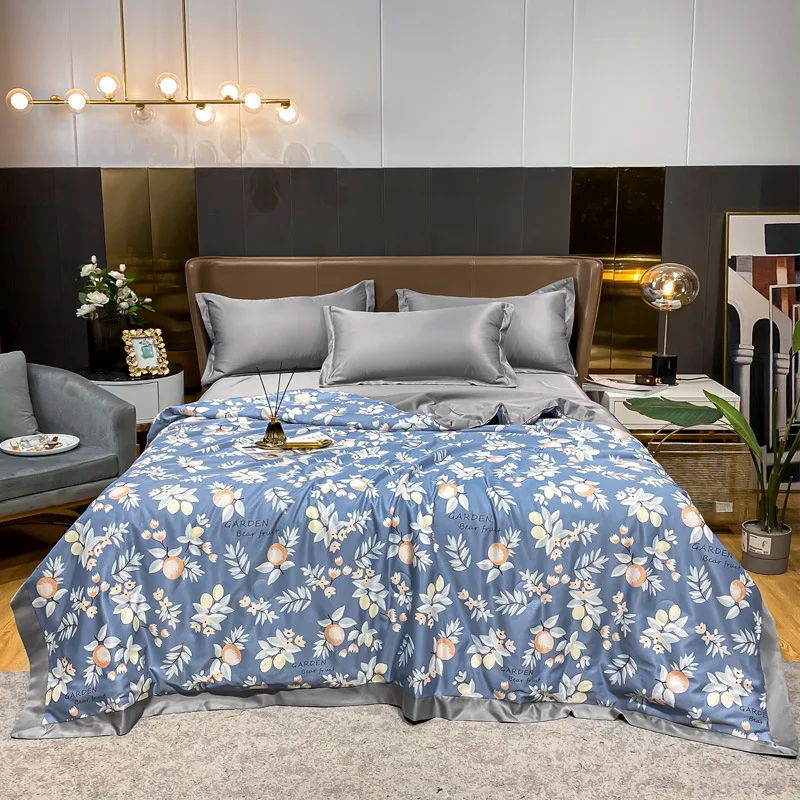 

Simple Generous Blue flower Pattern Water Washing In Summer 3/4pcs Air Conditioning Tencel Silk Quilt Fabric Cool Soft Oceania