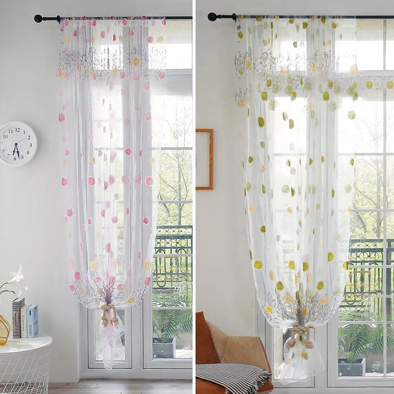 

Blackout Princess Curtains Dandelion Printed Tulle Curtain Window Screening Pastoral Style Curtains Transparent Romantic Screen