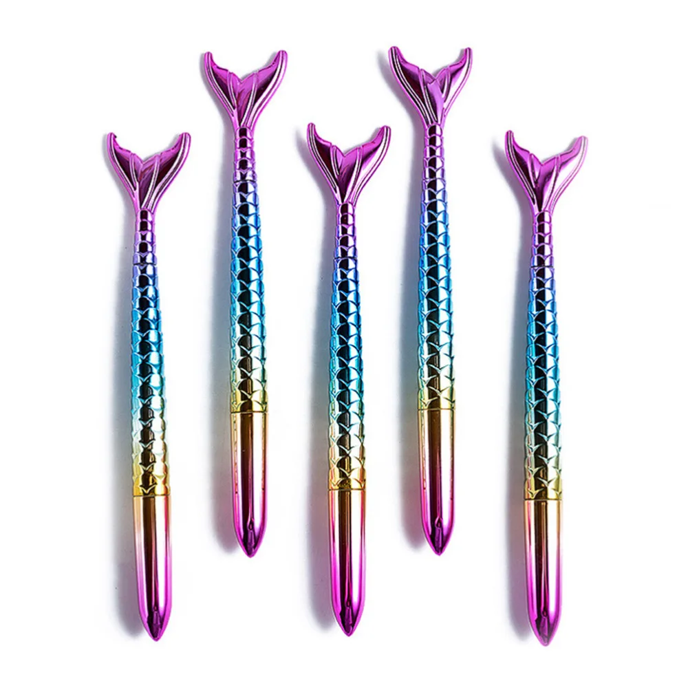 

5 Pcs Cartoon Mermaid Design Ballpoint Pens Signing Pens Student Stationery Supplies - 0.5mm/Black (Mixed Colors)