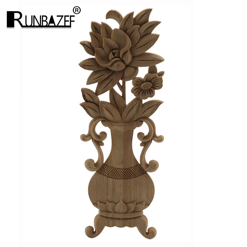 

Wood Carving Vase Carved Decal Corner Long Onlay Applique Unpainted Door Furniture Woodcarving Decorative Wood Figurines Craft