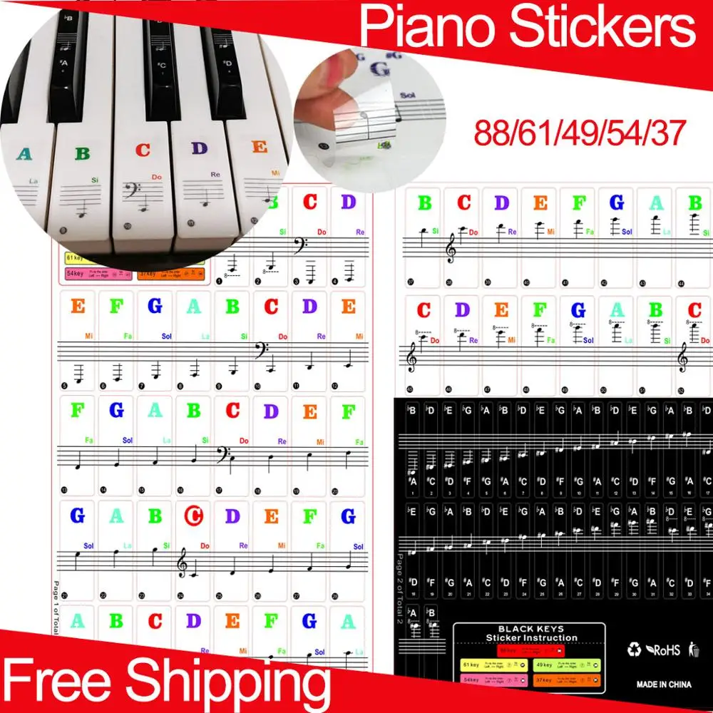 Наклейка на клавиатуру фортепианная наклейка цветное пианино с надписью стикер