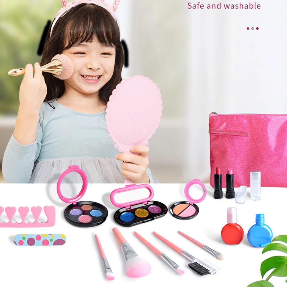 

Kids Cosmetics Toys Set Washable Lipstick Make Up Toys for Girls Funny Game Educational Beauty Tool with Storage Bag