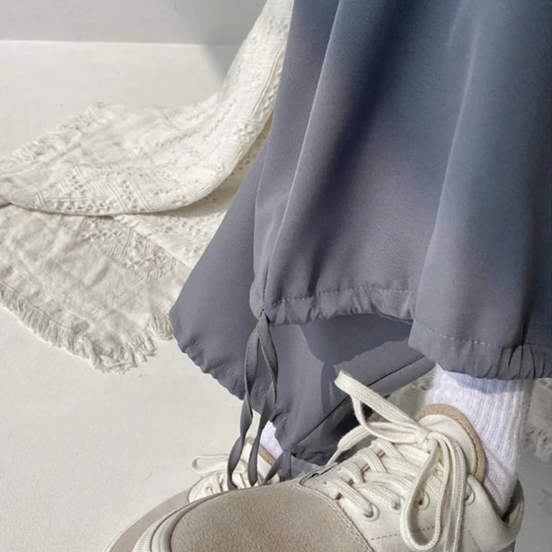 

Women Casual Pants Loose Wide Leg Joggers Elastic Waist Empire Harajuku Students All-match Summer Breathable Long Bottoms Trendy