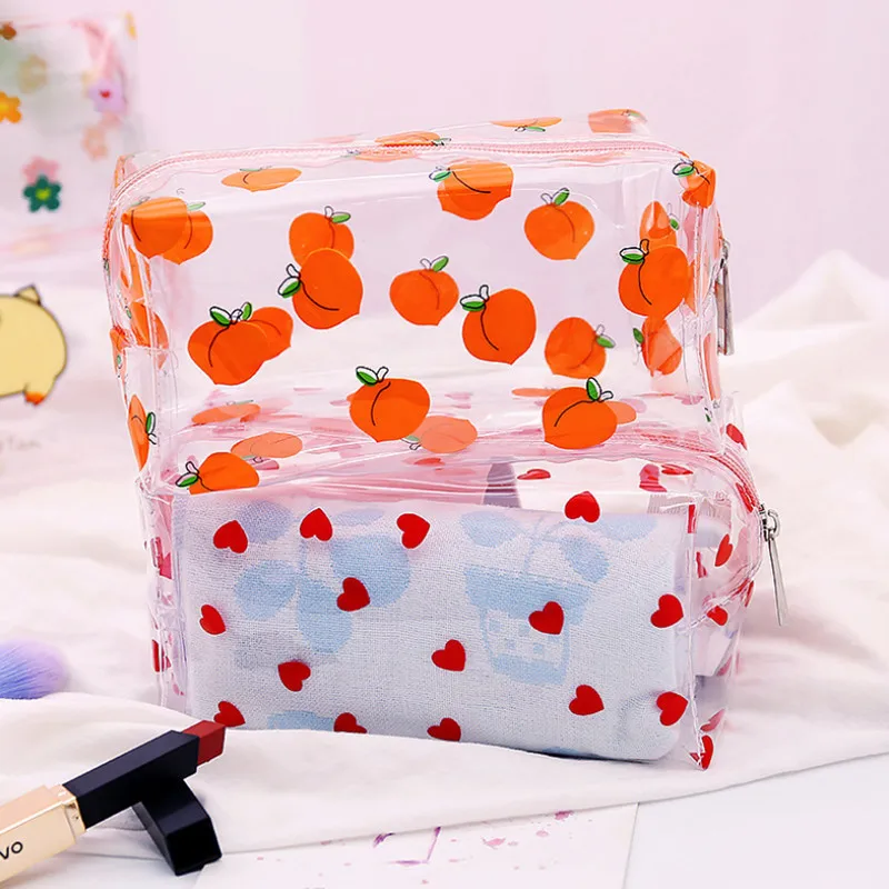 

New Korea Japan Style Clear Cheap Simple PVC Waterproof Ins Cartoon Print Cosmetic Travel Bag
