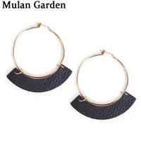 mg new fashion 5 patterns litchi genuine leather gold hoop earring simple sector trendy earring hoops women accessories gift