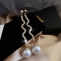 2021 new arrival metal trendy water drop women dangle earrings long tassel earrings french elegant pearl earrings female jewelry