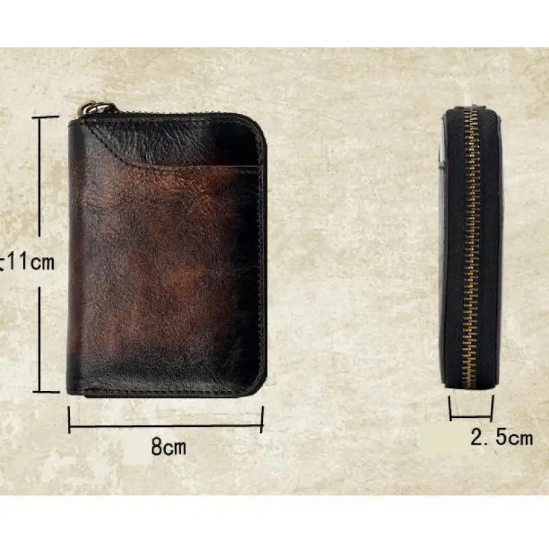 

YourSeason 2021 New Men Women Zipper Retro Credit Card Holder Business Wallet Genuine Leather Unisex Coin Purse