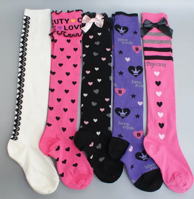 Новые носки до колена в стиле &quotЛолита&quot для девочек милые длинные с бантом и