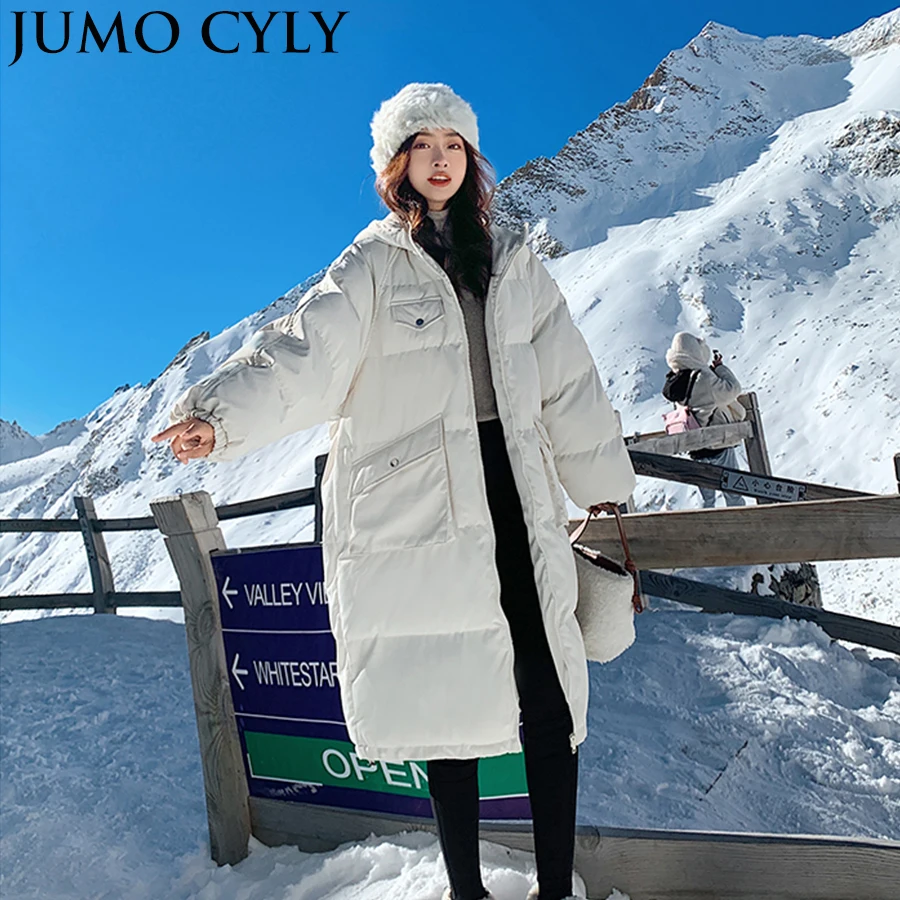 

JUMO CYLY New Winter Jacket Women 2021 Loose and Thick Long Coat Women Winter Parkas Moncler Jacket White Puffer Jacket Women