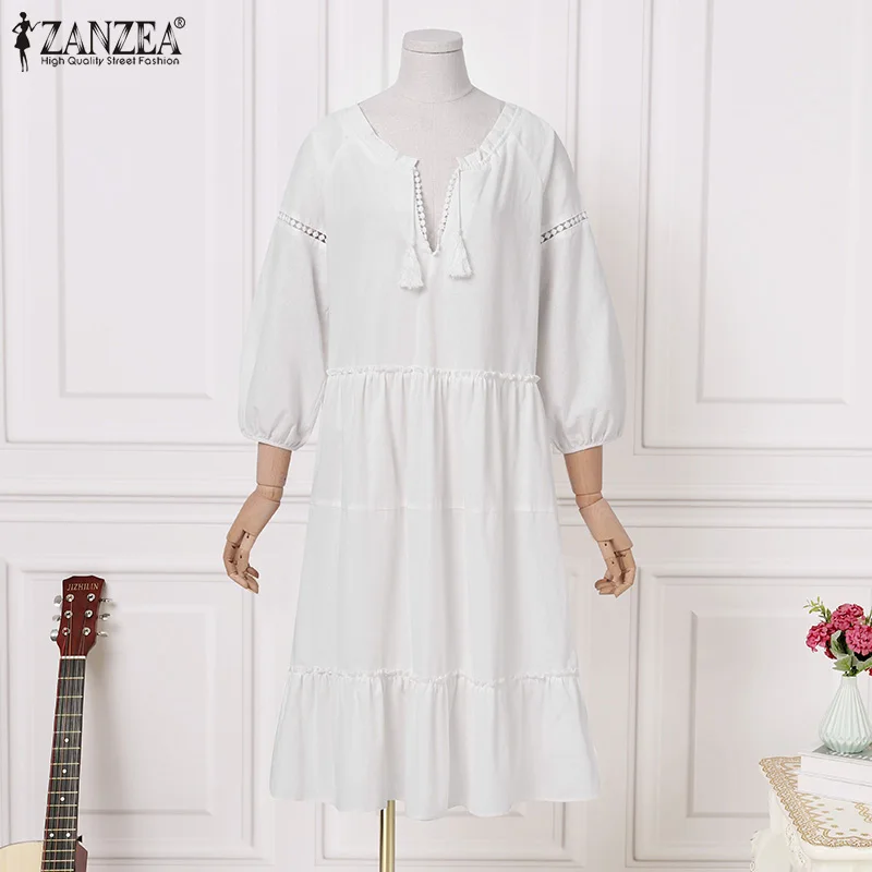 Женское винтажное платье ZANZEA повседневное однотонное оверсайз в стиле пэчворк с