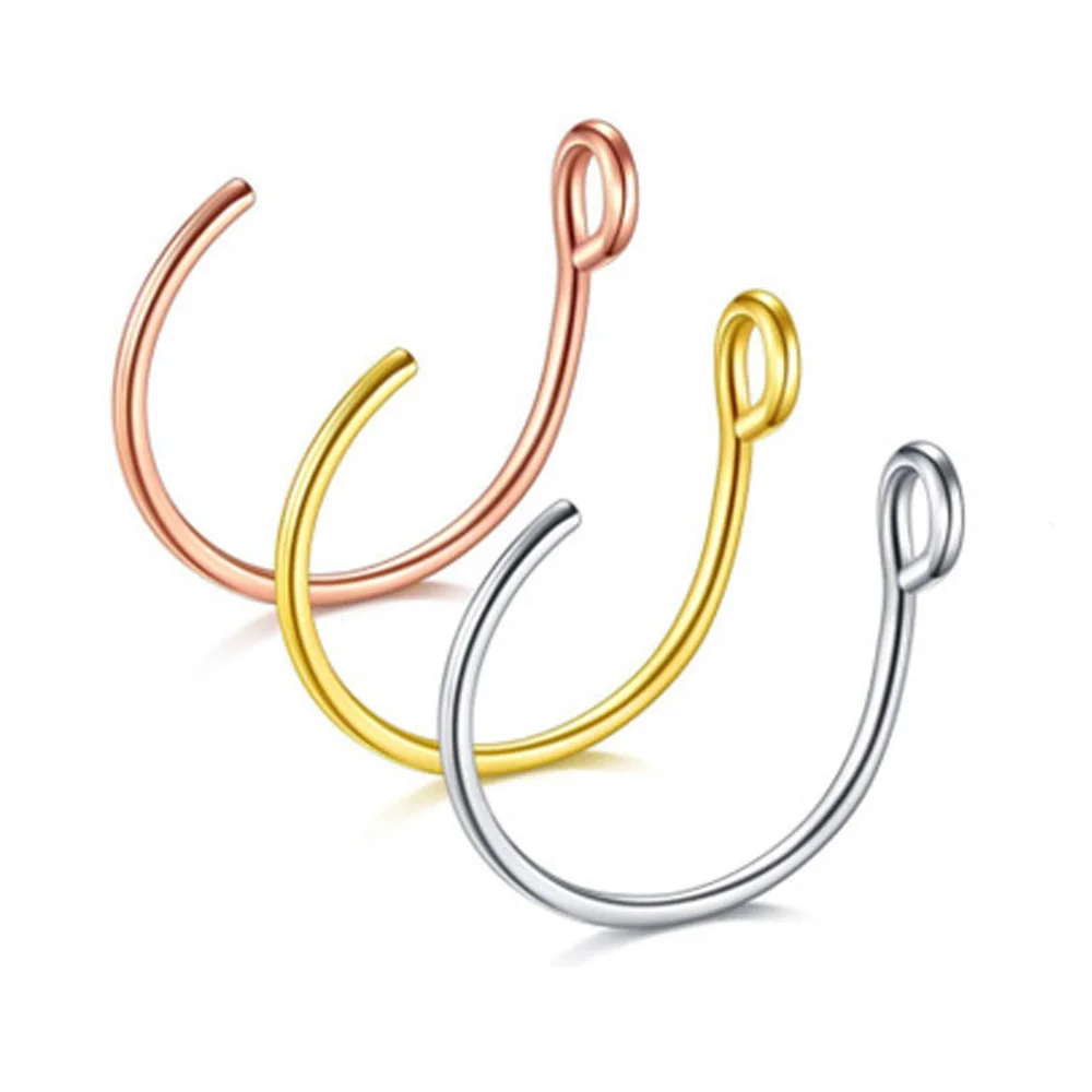 Имитация пирсинга носа Перегородка Кольца 1 шт стальной обруч ноздри клип на Нос