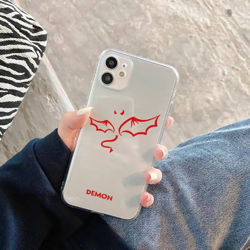 

Demon Angel Couple BFF Cartoon Phone Case Transparent for iPhone 11 12 mini pro XS MAX 6 6S 8 7 Plus X 5S SE 2020 XR