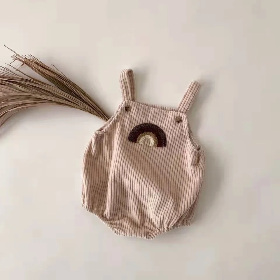 

2021 Spring Autumn Baby Rainbow Bodysuits Boys And Girls Corduroy Jumpsuit Overalls Toddler Kids Girls One Piece Onesie Clothing