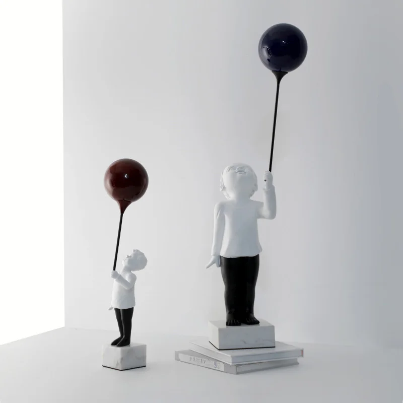 

European Balloon Boy Figurine Sculpture Home Decoration Accessories Modern Resin Character Artware Statue Room Craft Gift