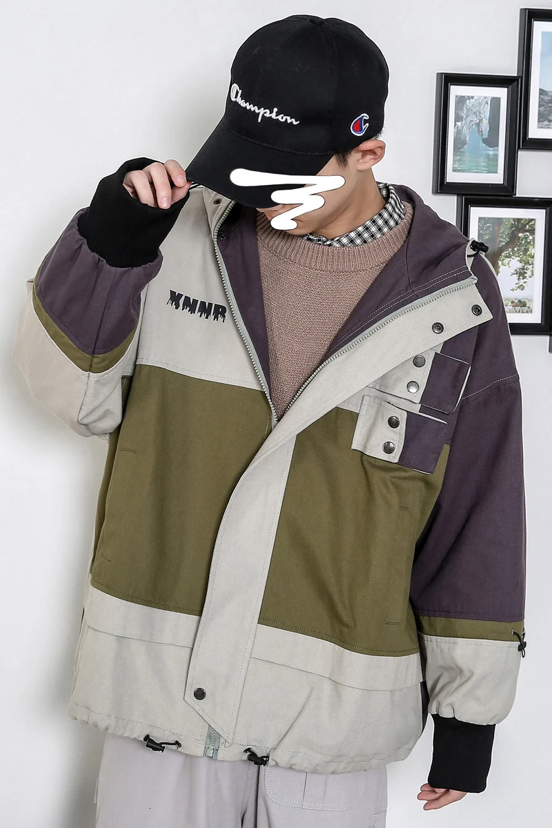 

Coat male autumn new Japanese trend tide brand jacket men casual windbreaker clothing loose hip hop Cotton Blue Green 5XL