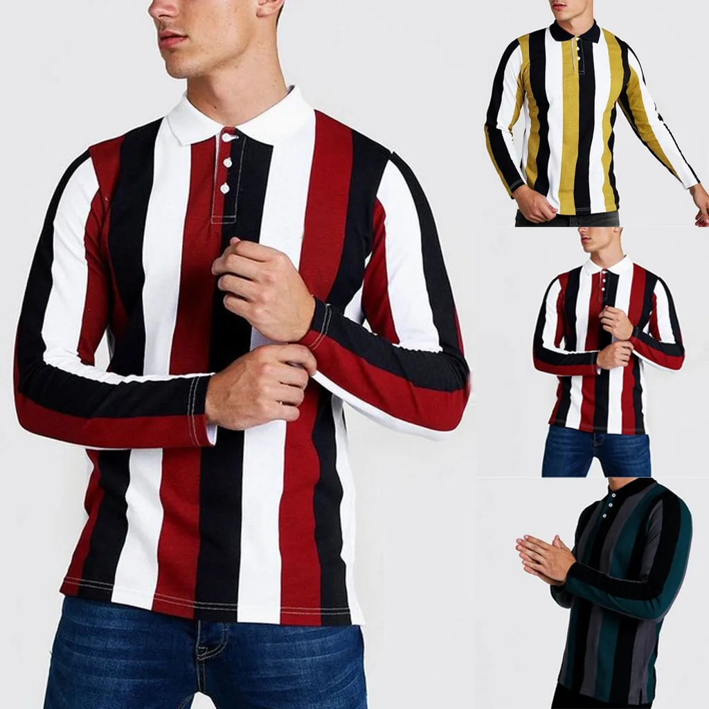 Мужская рубашка в полоску с длинным рукавом стиле ретро | одежда