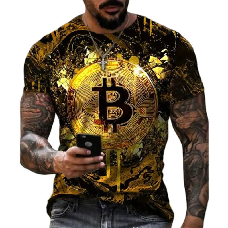 

Summer Men's 3D printing Bitcoin Fashion Streetwear Oversized T-Shirt Short-Sleeved Loose T-shirt Slim Round O-Neck pullover