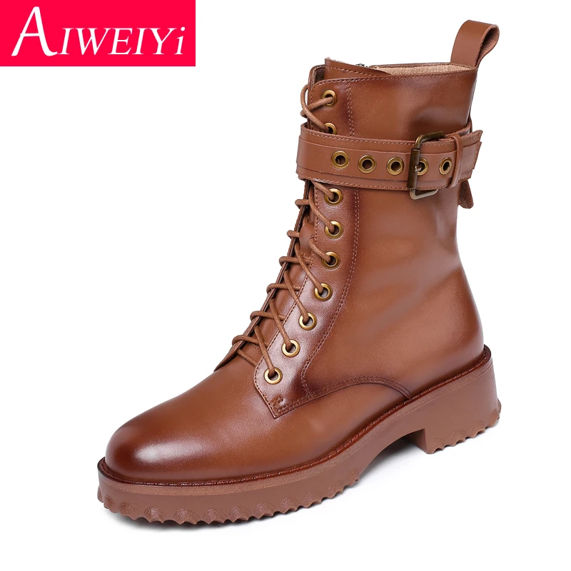 Женские ботильоны черные коричневые ботинки Martin из натуральной кожи на шнуровке