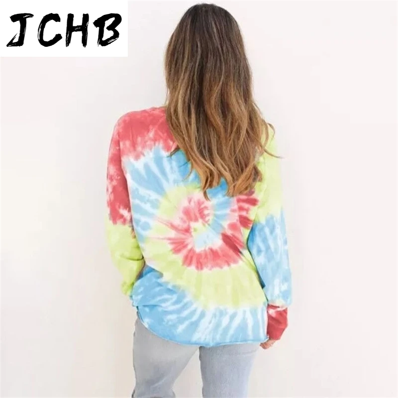 

Womens Autumn Hoodies Gradient Casual Long Sleeve O Neck Sweatshirts Loose Printed Pullover Tops Ladies Tie Dye Hoodies Oversize