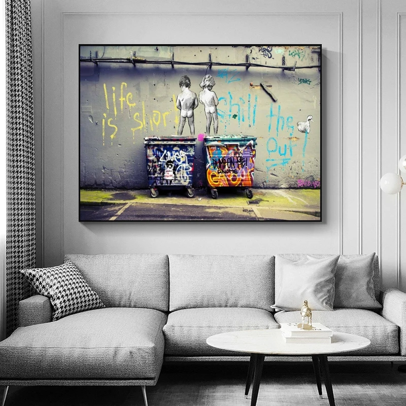 

Banksy Graffiti Wall Art Canvas Home Decoration Print Living Room Life Is Short Chill The Duck Out Street Painting Bedroom Decor