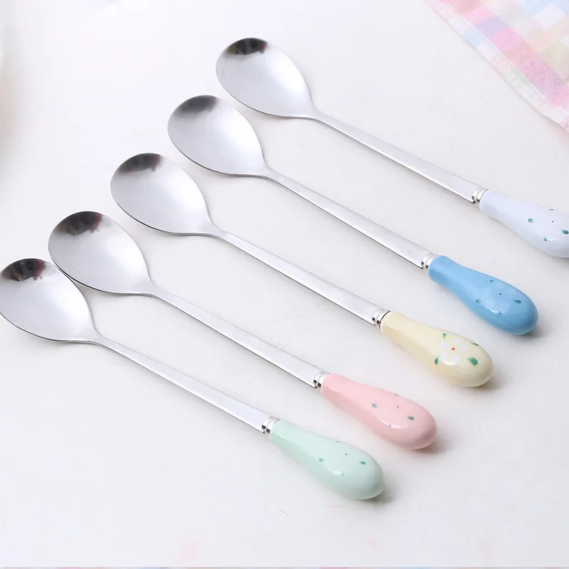 Креативная Милая ложка для смешивания кофе с цветами длинная из нержавеющей