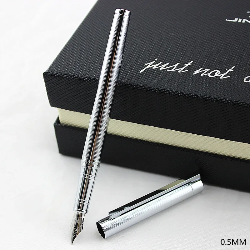 Jinhao 126 Stationery Jinhao Luxury Metla Gift Pen 0.38mm Extra Fine Nib Fountain Pen Black Silver Ink Pens Christmas Gift