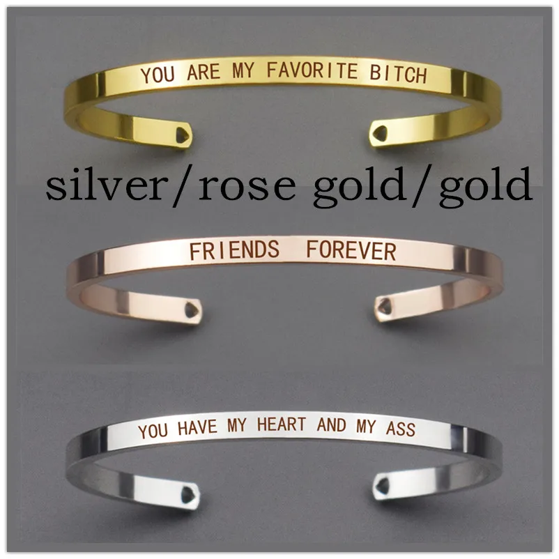 

Friends Forever Jewelry Fashion Simple Style Engraved Adjustable Cuff Bangle Stainless Steel Bracelet Friendship Gift