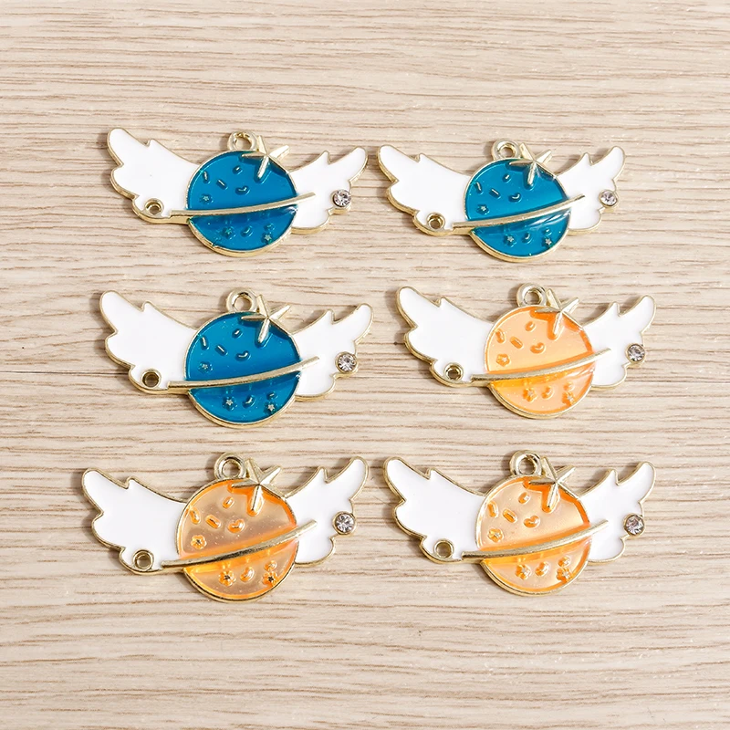 

10pcs 34*18mm Alloy Enamel Wings Star Planet Charms for Jewelry Making Cute Drop Earrings Necklaces DIY Handmade Craft Accessory