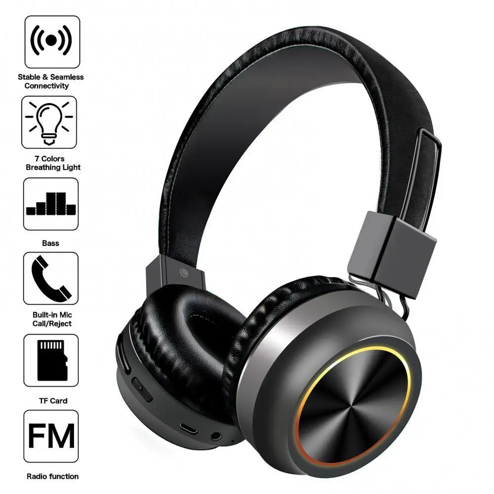 

Wireless Bluetooth 5.0 Foldable LED 3D Stereo Noise Reduction Headphone Headset Bluetooth Headset Plastic for Mobile Phone