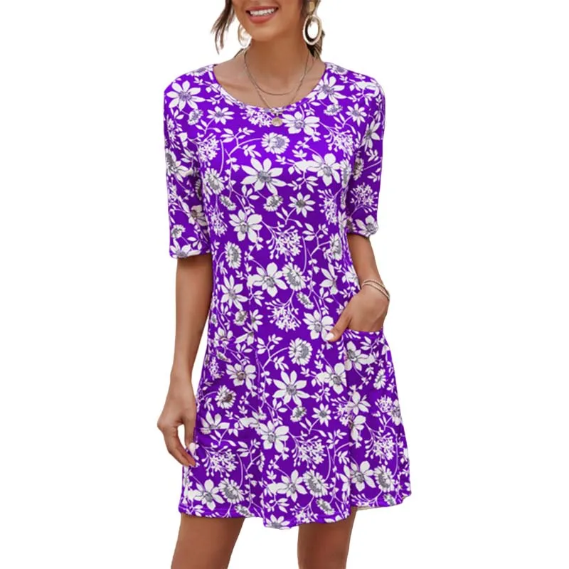 

Summer Short Sleeve Printed Sexy Mini Dress Women Clothes Casual Elegant O-neck Pocket Ruffle Dresses Plus Size Streetwear Dress