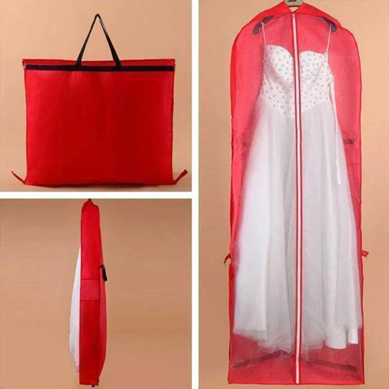 

Non-Woven Fabric Wedding Dress Dust Cover Zipper Closure Bride Gown Storage Bag Foldable Garment Clothes Case Protector