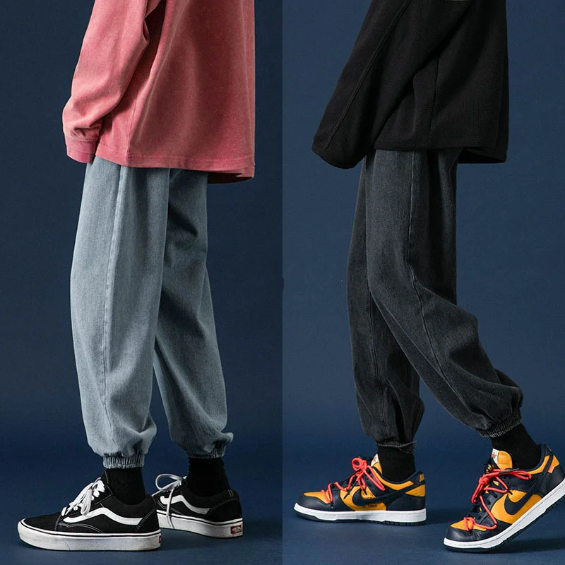 

2021 Streetwear Blue Jeans Men Loose Jeans Korean Fashions Male Straight Denim Men Casual cupped pants Pencil trousers S-2XL