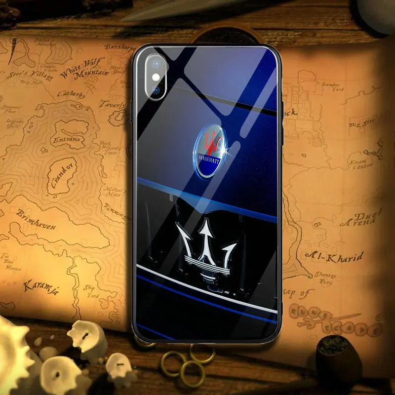 Image 8 Популярные Чехлы Maserati с логотипом автомобиля из закаленного стекла для iPhone 5 5S SE 6 6s Plus 7 8 Plus X XR XS Max Capa Coque Funda - Цвет: Image 8