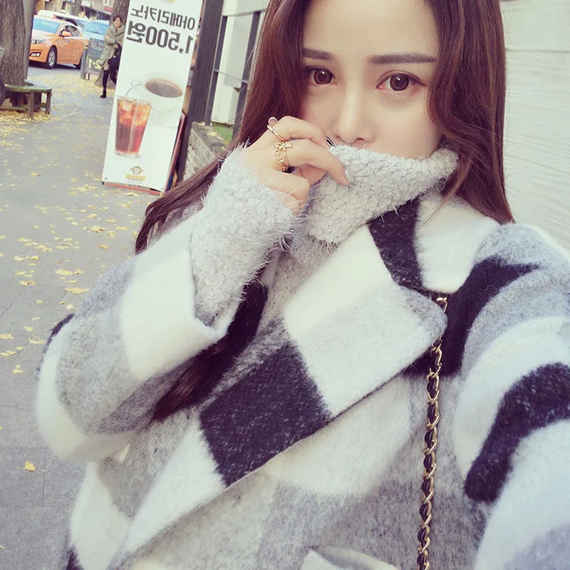 

Cotday Wool Blend Thick Long Double Breasted Autumn 2020 New Winter Warm Black And White Korean Style Women Woolen Overcoat